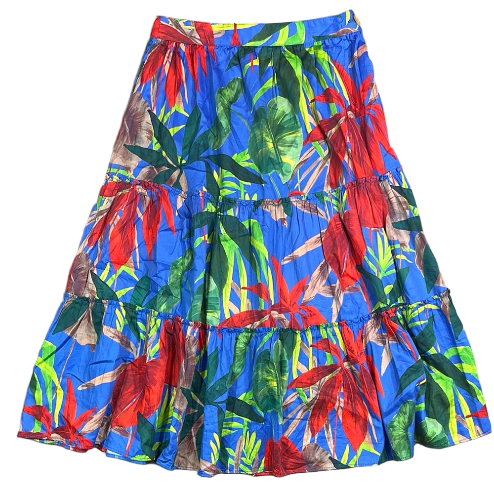 Zara Blue Tiered Tropical Print Skirt Size Small